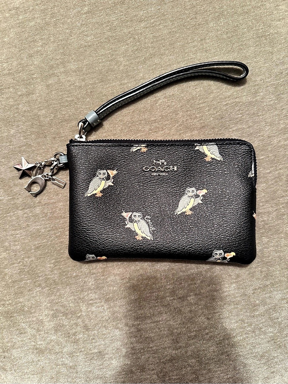 Coach Party Owl Corner Zip Wristlet in Black